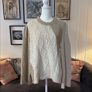 CO. Two-Tone Cable Knit Sweater XL